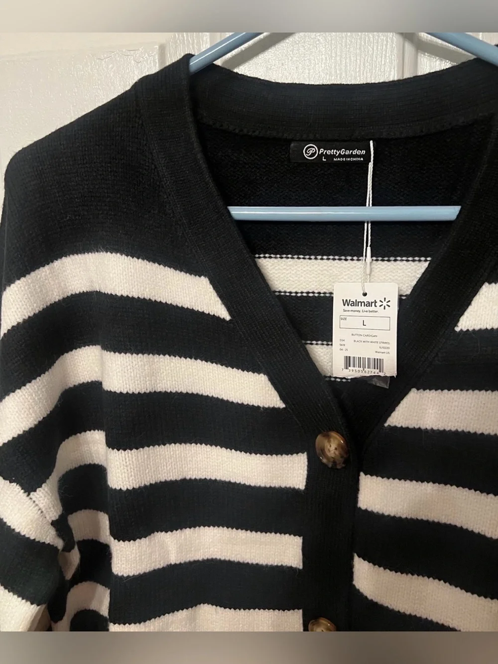 PrettyGarden Women Heavyweight Front Buttoning Cardigan Large Black & White NWT
